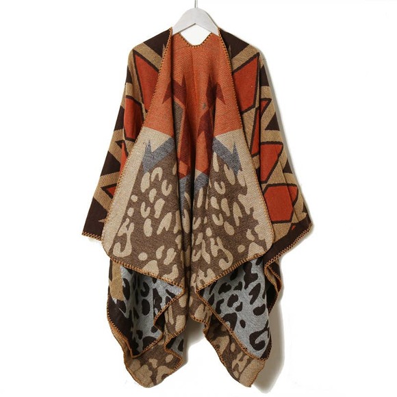 On My Rack Accessories - NEW Boho Diamond Cheetah Ruana Oversized Open Wrap Poncho Blanket Scarf